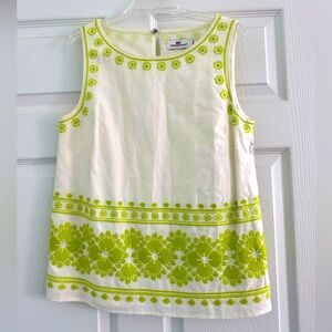 Vineyard Vines White & Lime Green Embroidered Linen Top Size S